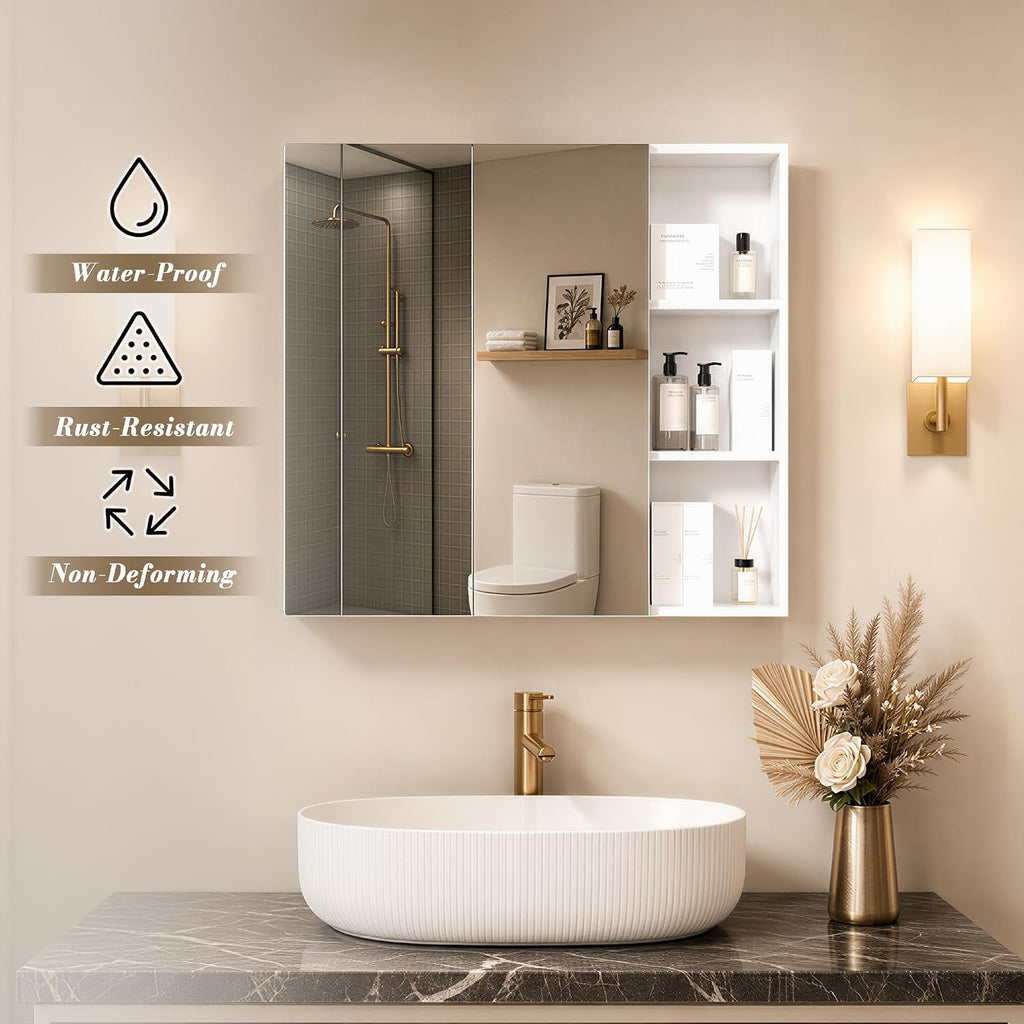 Double Door Medicine Cabinet Mirror, Wall Mount Bathroom Cabinet | Double Door Modern Surface Mount Medicine Cabinet