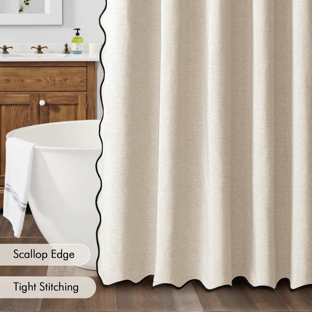 72"x84" Extra Long Scalloped Linen Shower Curtain Cream Beige