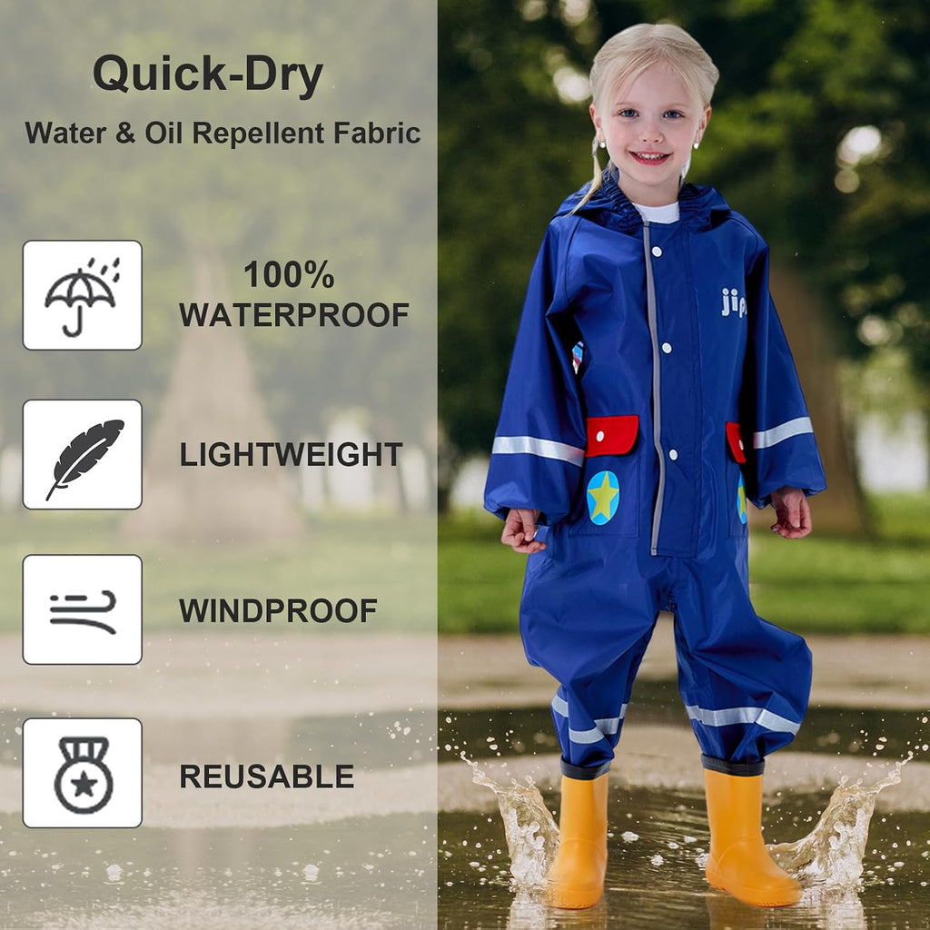 Kids Rain Suit Toddler Girls Boys One Piece Raincoat Waterproof Coverall 3D Cartoon Rain Jacket
