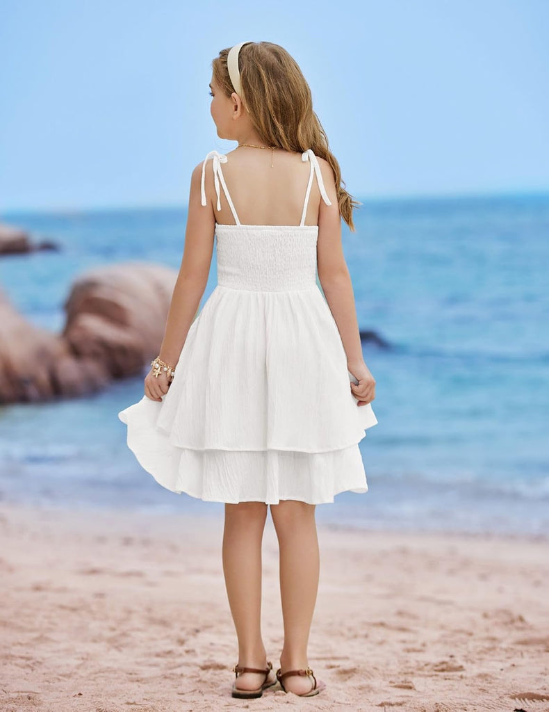 Girls Summer Spaghetti Strap Dresses Flowy Ruched Back Sundress