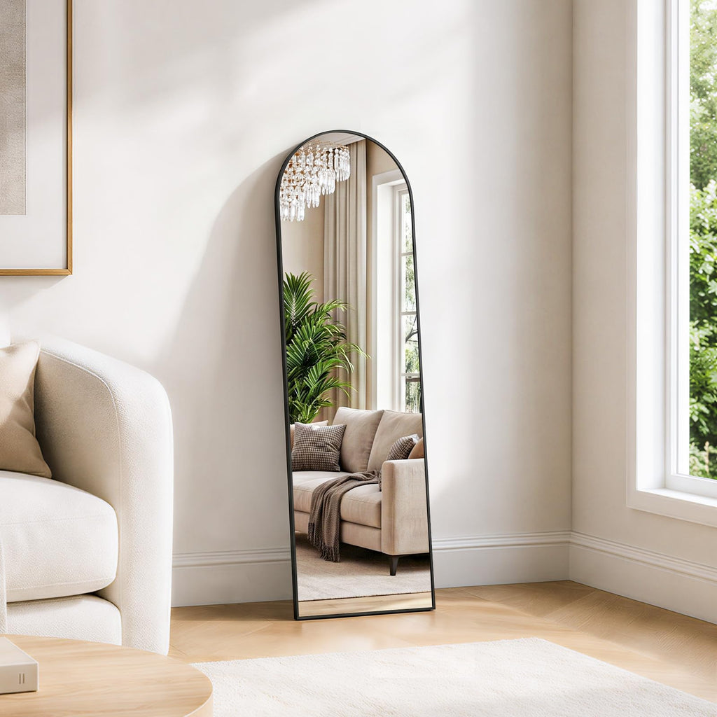 47"x14" Arched Full Length Mirror, Wall Mounted/Over the Door, Black