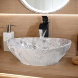 Ceramic Vessel Sinks Oval Bathroom Sink Above Counter Vessel Sink with Faucet and Drain Combo 16 inch Marbling Vessel