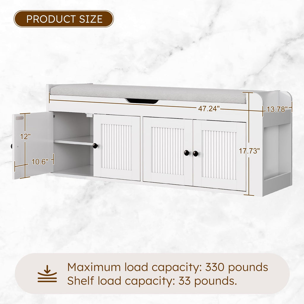 47.2" Storage Bench - Entryway Shoe Bench with Side Storage Shelves and 4 Doors, Multifunctional Entryway Bench with
