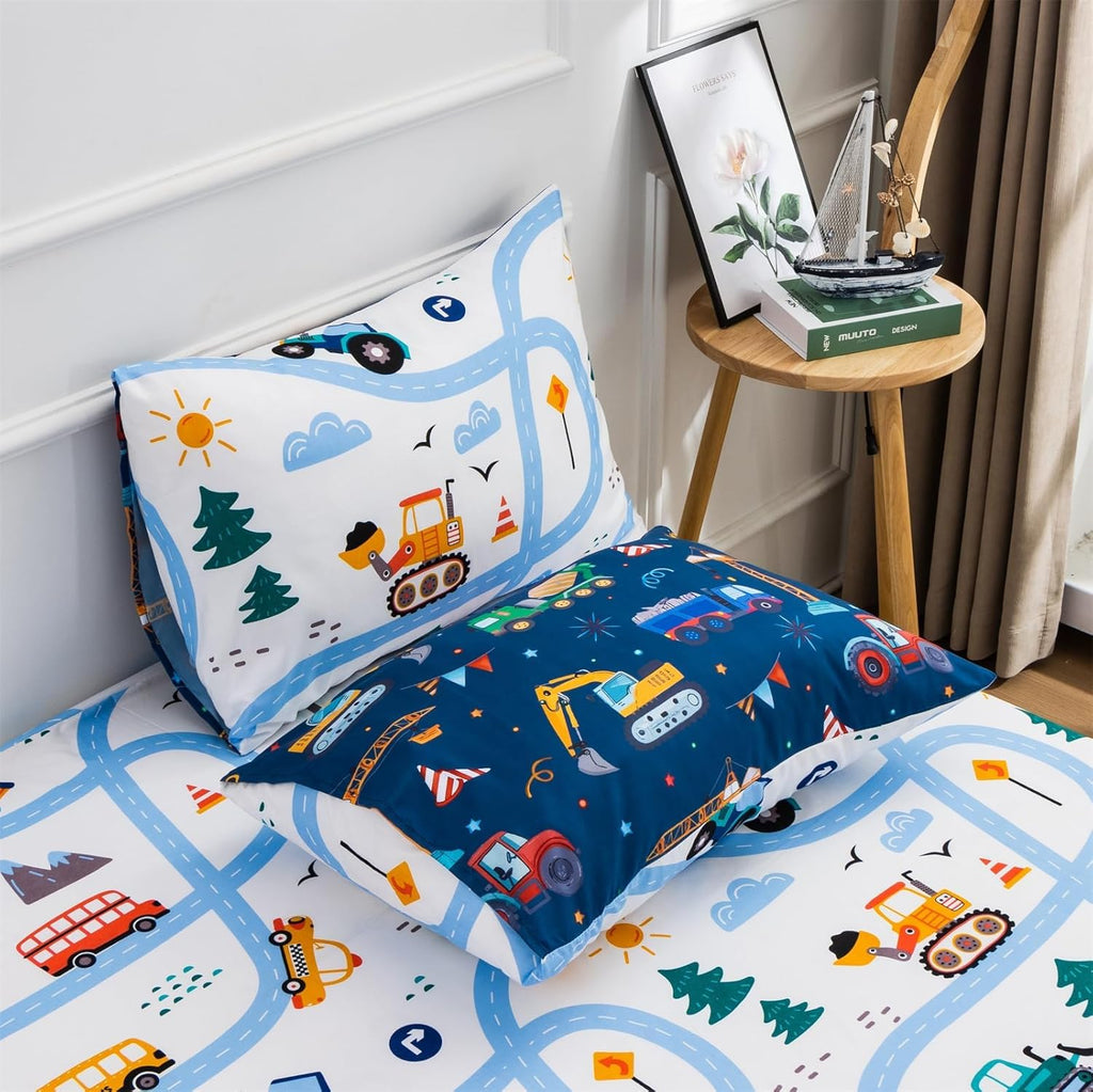 Cars Boy Bedding Comforter Set with Sheets, Twin Cartoon Construction Car Excavator Print Kids Bed in