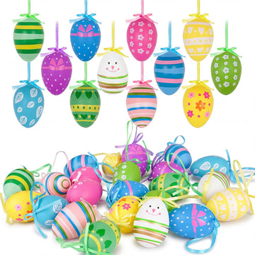 Easter Eggs Ornaments Tree Decorations Multicolored Easter Hanging Eggs Bulks for Basket Holiday Spring Party - Set of 24
