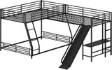 Triple Bunk Beds, L-Shape Twin Over Full Bunk Bed Attached a Loft Bed with Desk, Triple Bunk Beds with Slide