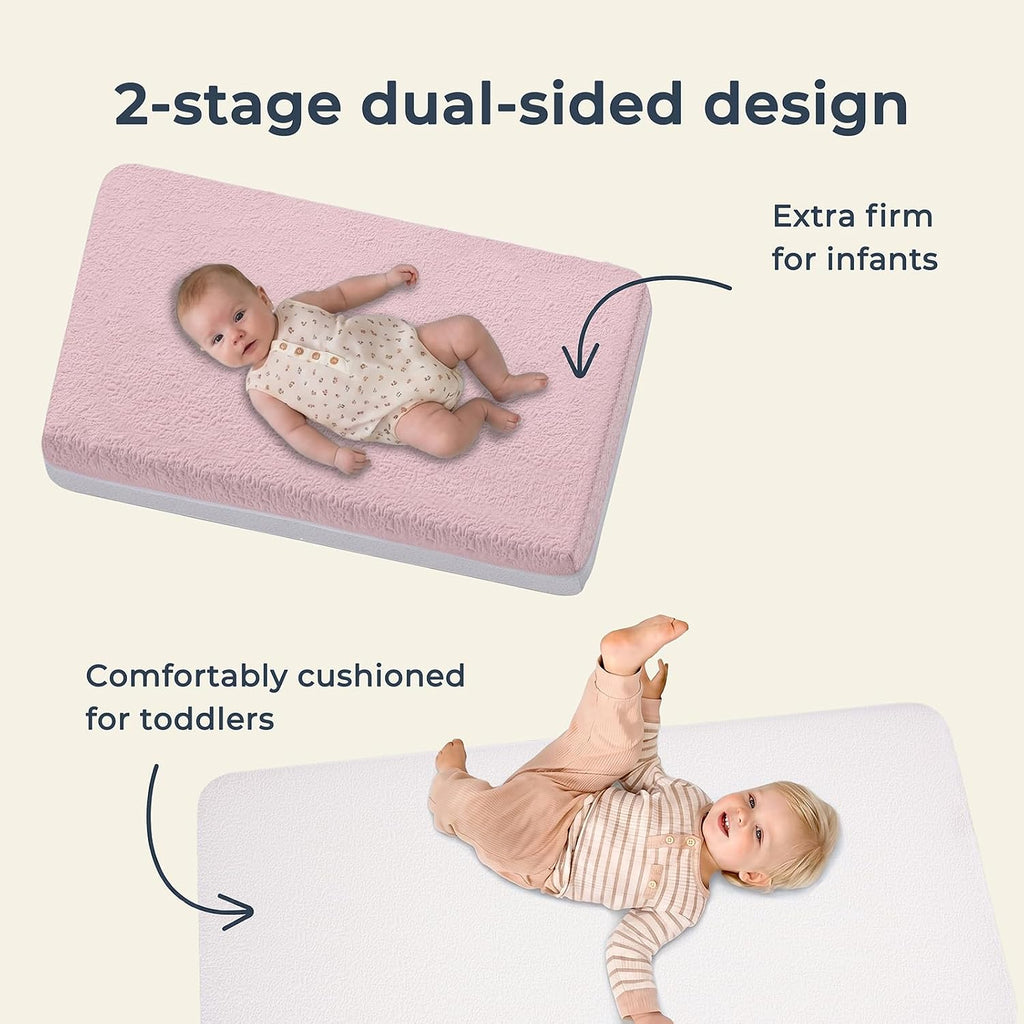 Mini Crib Mattress, 2-Stage Firmness 38x24x4 Inch for Mini & Portable Cribs | Breathable Dual-Sided Firm Support for
