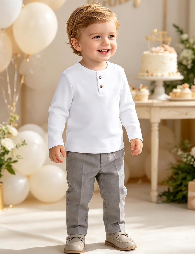 Toddler Boys Henley Long Sleeve Shirts Basic Cotton Top Size 18M