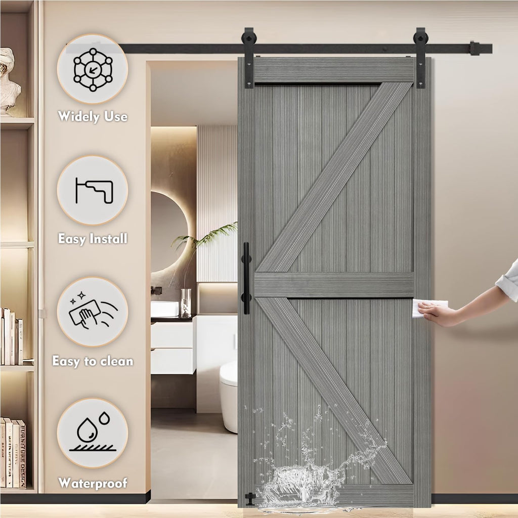 36in x 84in MDF Elephant Gray Barn Door with 6.6FT Sliding Hardware Kit, Solid Barn Door Slab Covere