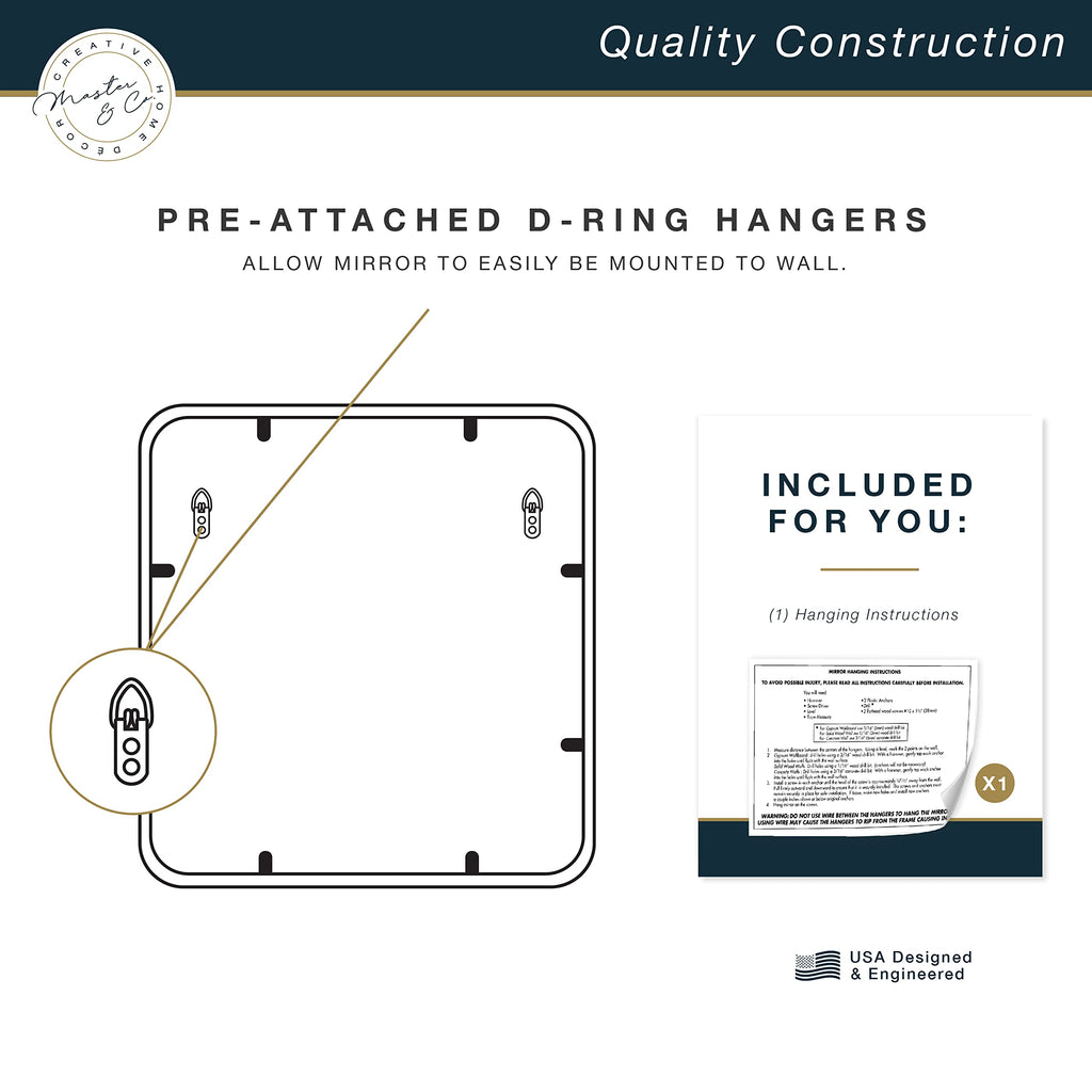 Master & Co. Metal Square Mirror, 24x24, Brass