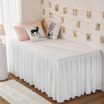 Dorm Room Bed Skirt Twin XL 30" Drop, College Split Corner Bedskirt, White