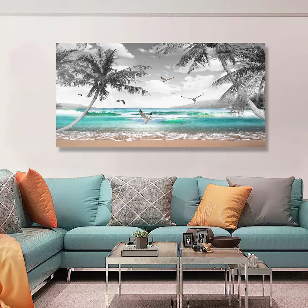 Beach Palm Pictures Canvas Wall Art Bedroom Wall Decor, Sea Wave Wall Art Print Paitnings Decor, Morden Artwork Coconut