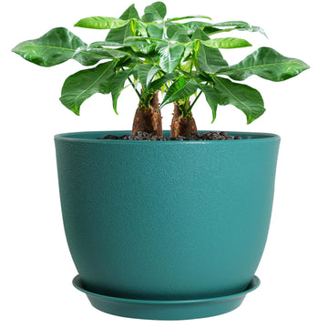 12inch Large Plant Pot, Modern Plastic Planter with High Driange Holes and Saucer for Indoor Outdoor Garden Plants