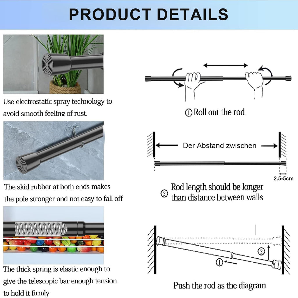 2 Pack Spring Tension Curtain Rods, Adjustable 26-39 Inch, Black