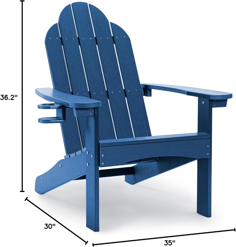 Outdoor Adirondack Chair, Cup Holder, Navy Blue | HDPS poly lumber, all-weather resistant, Low maintenance, built-in