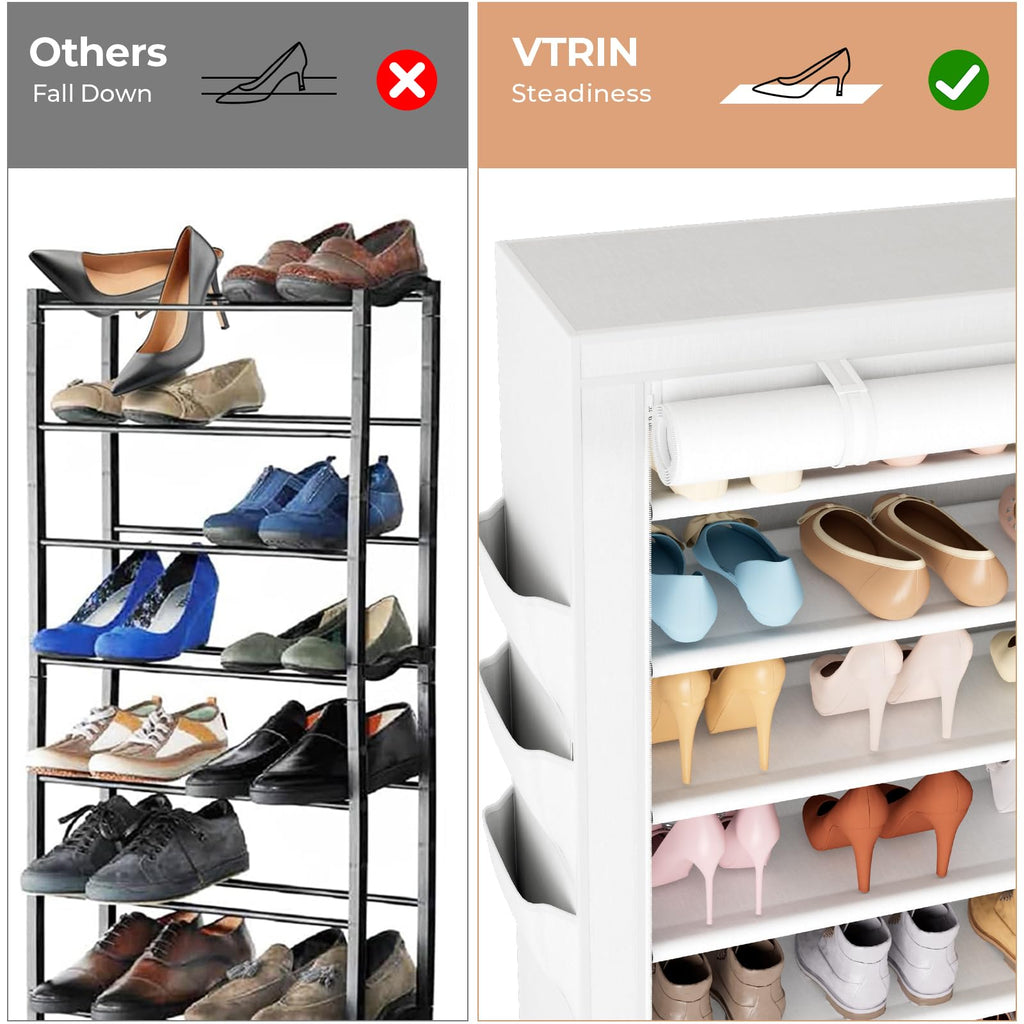 Shoe Rack with Cover 10 Tier Vertical Narrow Tall Shoe Shelf, White