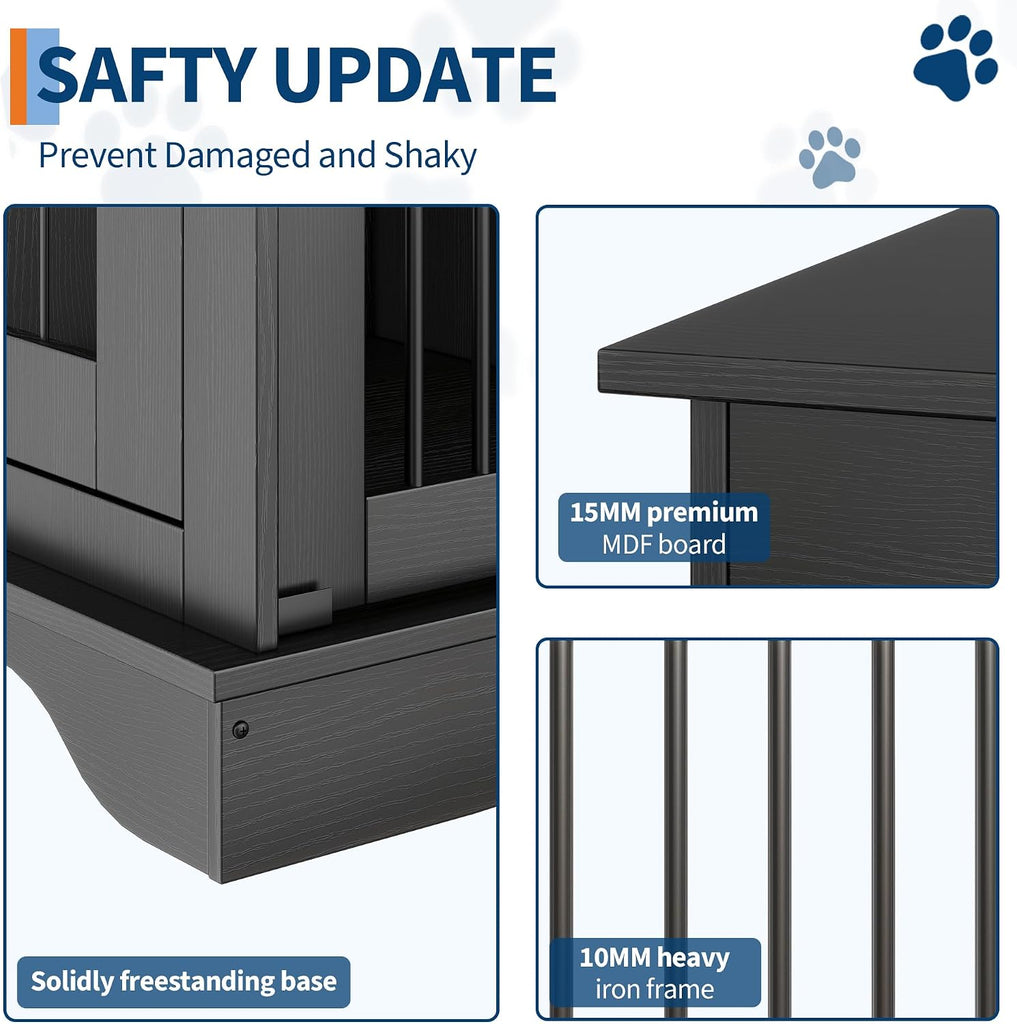 47" Dog Furniture Crate, Large Furniture Style Dog Crate w/ 2 Storage Draws & Removable Divider
