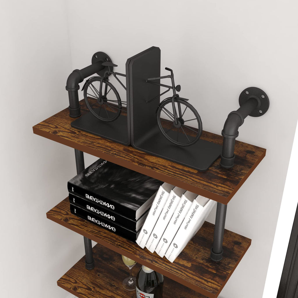Industrial Pipe Shelf Rustic Wood Wall Shelf Ladder Bookshelf Wall Mounted Storage Decor Shelf (6-Tier)-Black