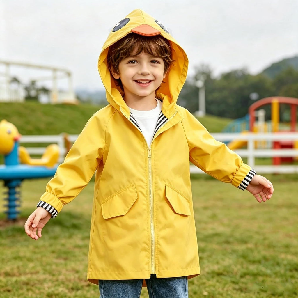 Toddler Baby Boy Girl Duck Rain Jacket Cute Cartoon Yellow Raincoat Hoodie Kids Coat