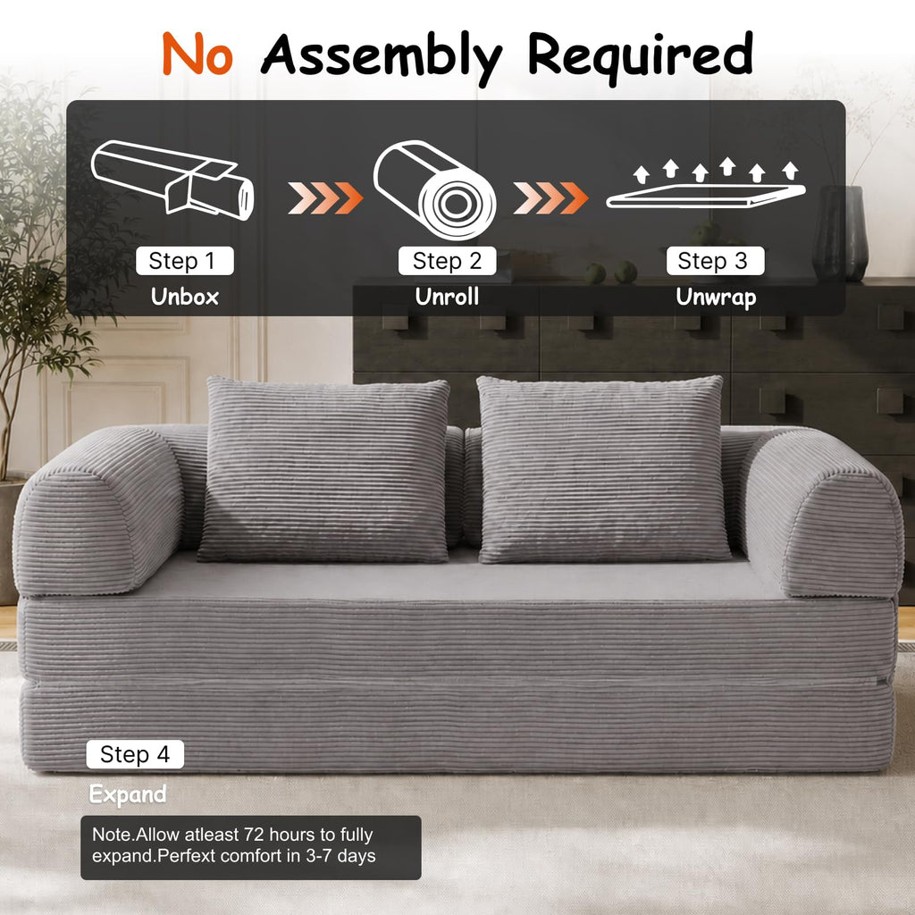 78" Convertible Sofa Bed, Corduroy Pull Out Couch with Fixed Frame & Pocket