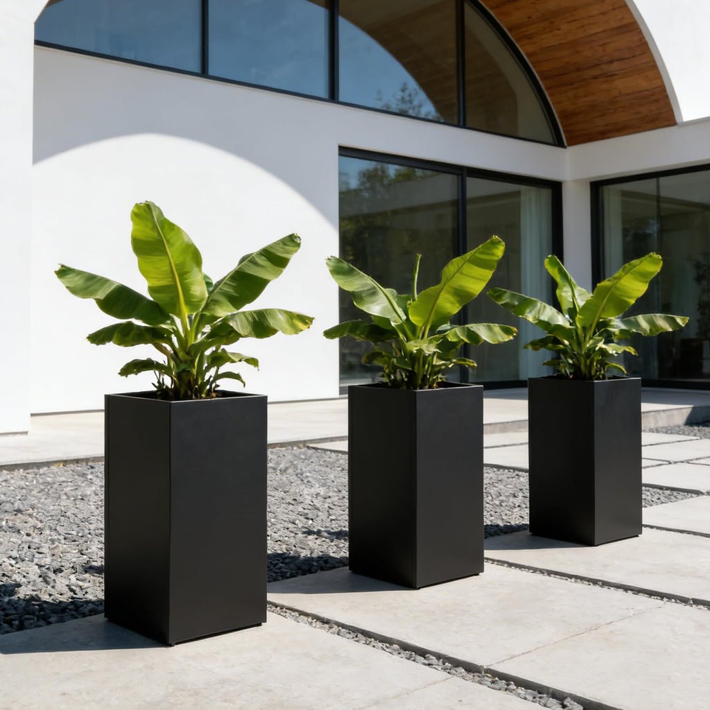 Set of 2 Tall Metal Planter Box for Outdoor Plants, 14" L x 14" W x 30" H