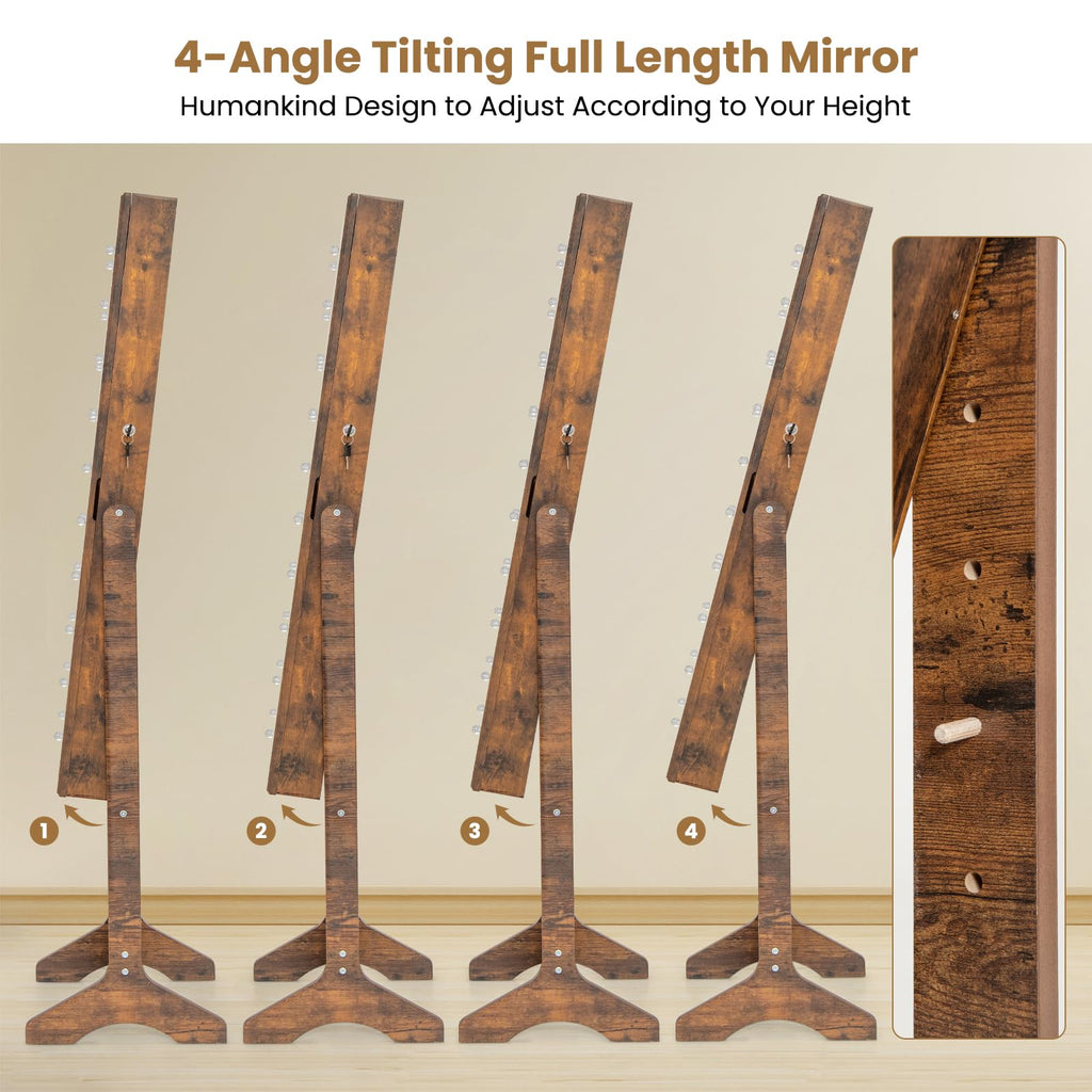 Standing Jewelry Armoire with Full Length Mirror, 20 LED Lights