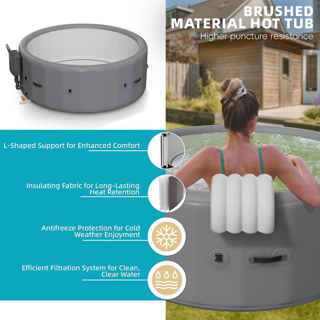 77 Inch Drop-Stitch Inflatable Hot Tub for 6 Person, Rigid Portable Outdoor Spa with 160 Bubble Jets, 104°F Smart