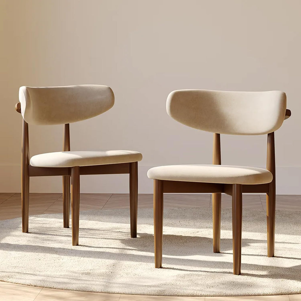 Mid-Century Modern Dining Chairs Set of 2, Fully Assembled Dining Chairs, Solid Ash Wood Frame, Textured Linen Blend