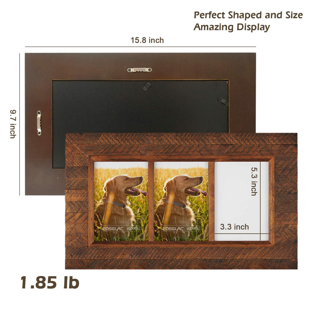 Collage Picture Frame 4x6 3 Openings, Rustic Brown Wood Plank Frames