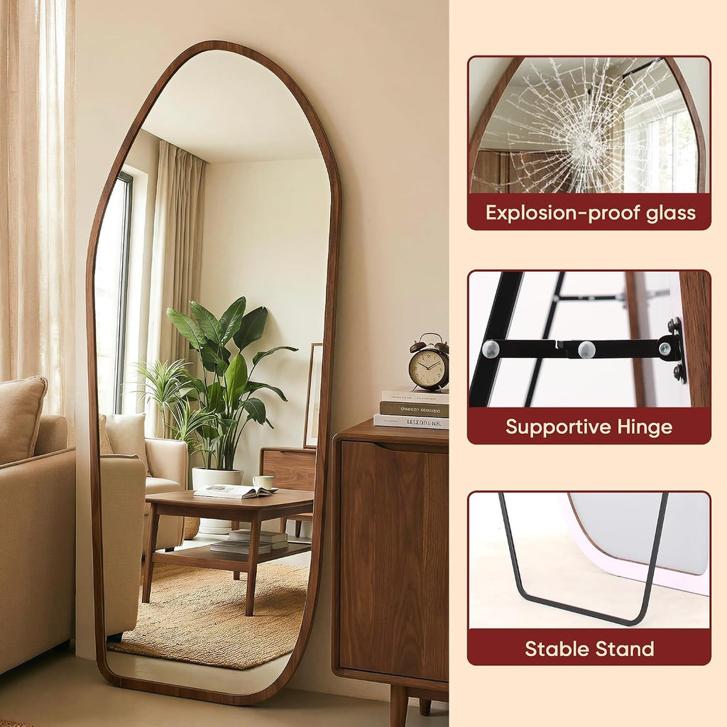 Full Length Mirror, Oversized Floor Mirror with Solid Wood Frame, Large Standing Mirror Living Room, Wood Art Style
