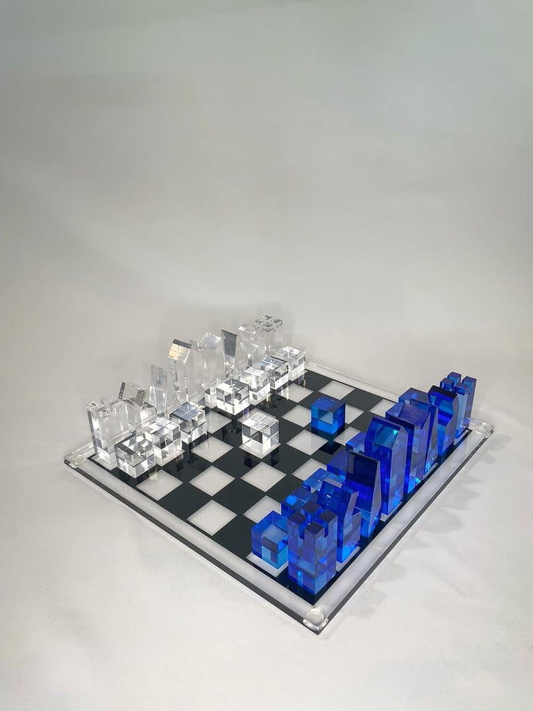 Luxury Acrylic Chess Set, Sophisticated Stylish Design, Multiple Colors Available (Clear/Blue-Azure)