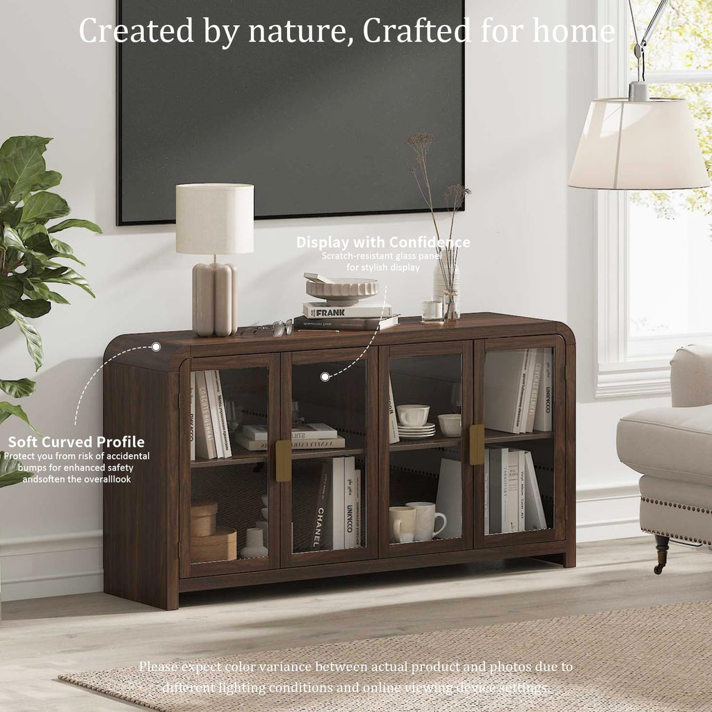 Oak Sideboard Buffet Cabinet, 60'' 4 Glass Door