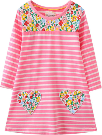 Toddler Girl Long Sleeve Dress Stripe Rainbow Christmas Easter Cotton Casual Tunic Playwear Basic Shirt Party Dresses