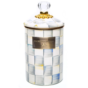 Enamel Canister, Large, Gray-and-White Sterling Check