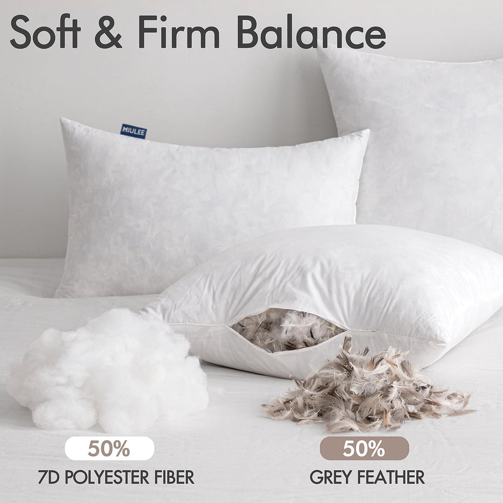 16x16 Pillow Inserts 2 Pack,Feather Mix Polycotton Pillows - Set of 2