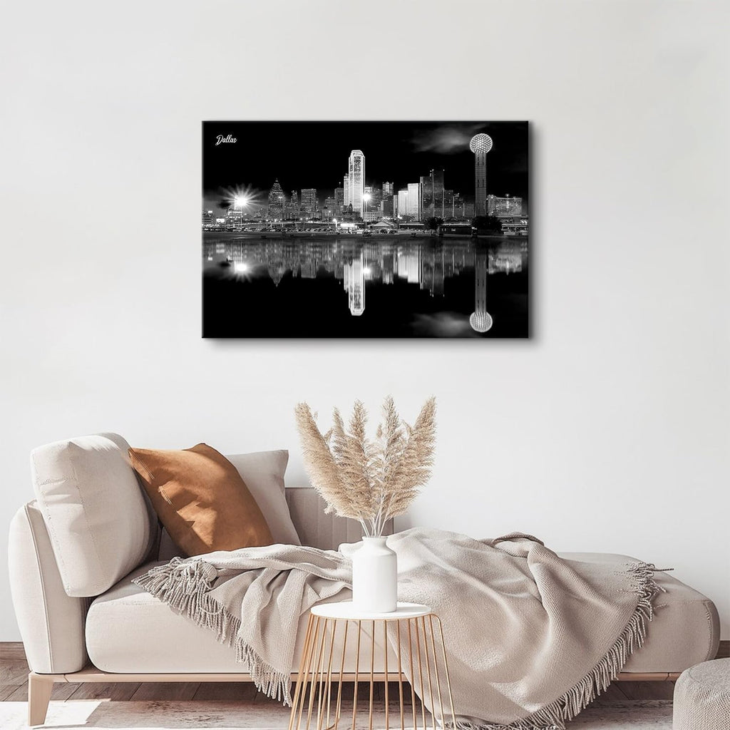 Dallas City Landscape Canvas Wall Nature Texas Skyline Wall Decor Night View Pictures Black and White Paintings