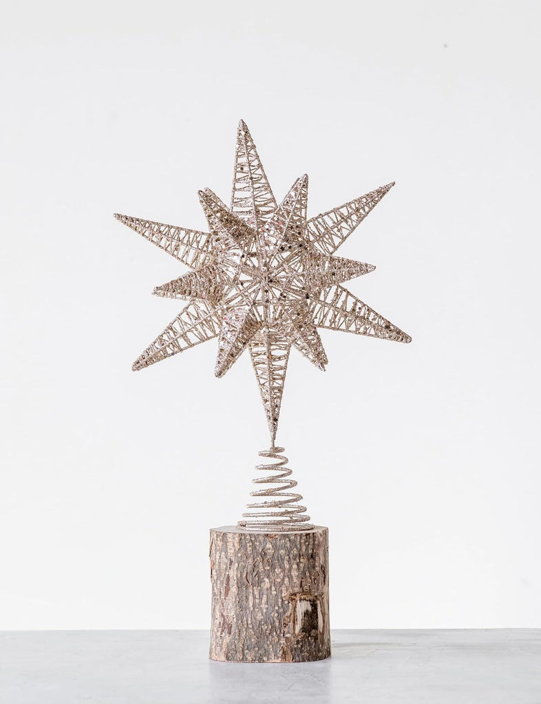 Multidimensional Metal Star Tree Topper with Gold Glitter