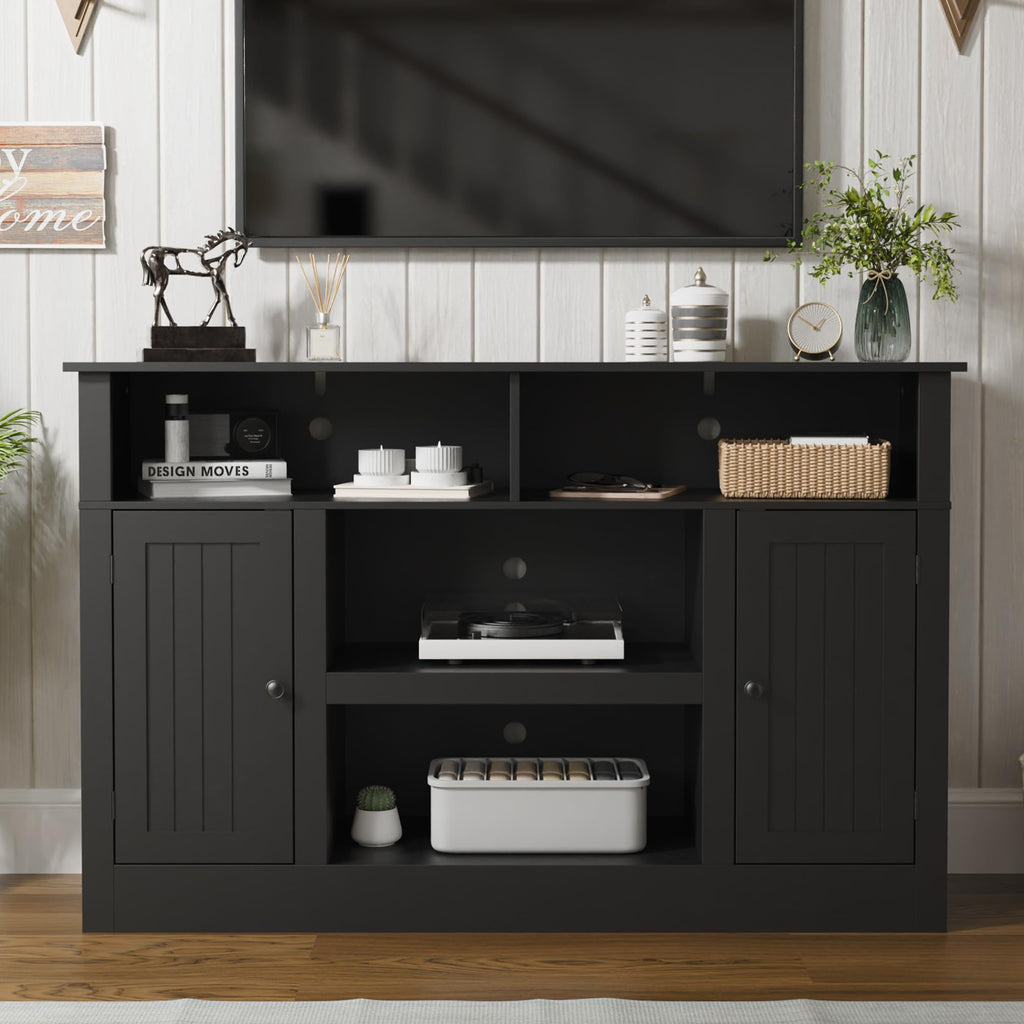 Farmhouse TV Stand for 65 in TV, Modern Entertainment Center, Black