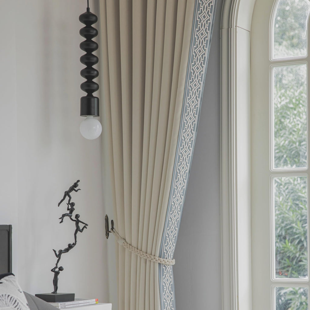 Ivory Cream Curtains with Tape Trim, Pinch Pleat, Blackout, Lined Curtains with Easy Installation (2Panels, 52W x 84L)