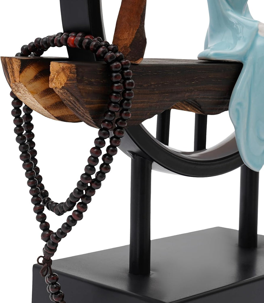 Backflow Incense Burner, Chinese Style Peach Blossom Incense Holder with LED Light, Ceramic Incense Cone Burner Home
