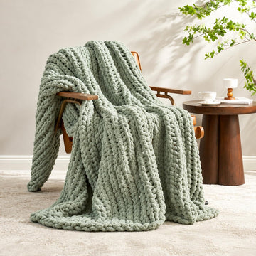 Chenille Chunky Knit Throw Blanket 50"x60", Sage Green