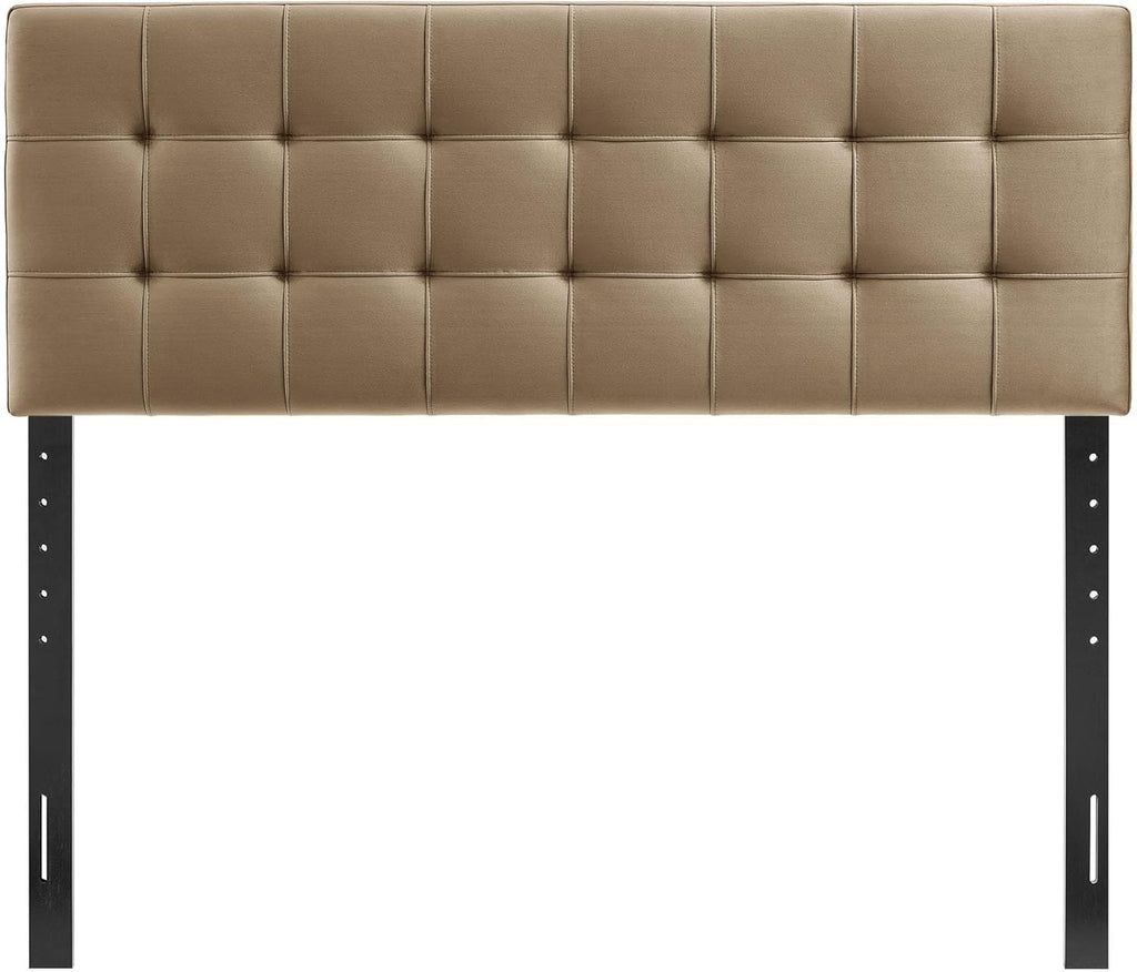 Lily Performance Velvet Queen Headboard with Biscuit Tufting in Taupe - Stain-Resistant Upholstery with Padded Design