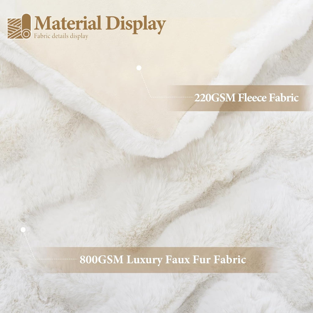 Luxury 1000GSM Faux Rabbit Fur Throw Blanket, Super Heavy Warm Cozy Blankets, Bubble Plush Fuzzy Elegant Soft Mink