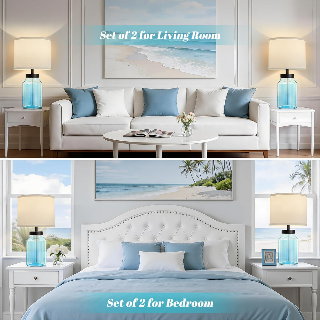 Coastal Fillable Table Lamps, Bedside Lamps Set of 2 Decor