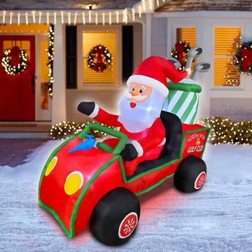 6ft Length Inflatable Christmas Golf Cart with Santa Claus
