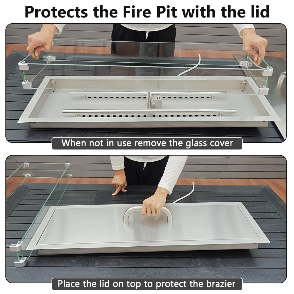 Upgraded 36 x 12 Inch Rectangular Drop-in Fire Pit Burner Kit