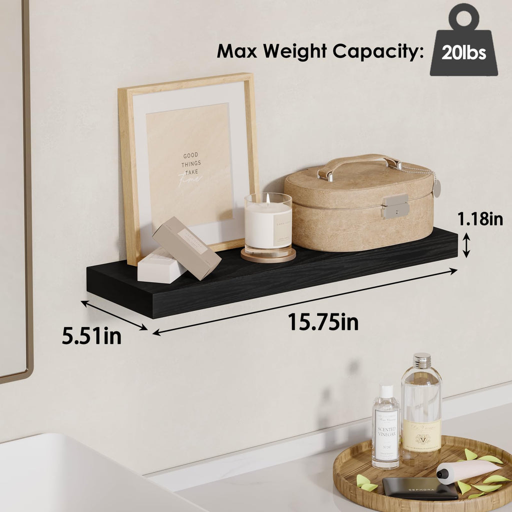 Floating Shelves for Wall Decor (Black, Set of 4, 15.7 Inch)