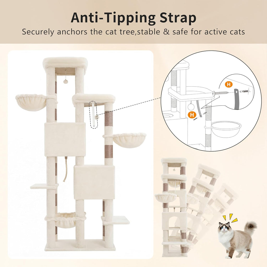 Cat Tree, 74.8'' Spacious & Tall Cat Tower for Large Cats -1