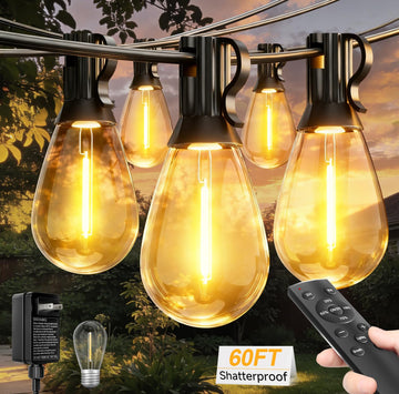 60FT Outdoor String Lights with Remote, LED Patio Lights with20+1 Waterproof S11 Bulbs, Outside Dimmable 2700K Warm