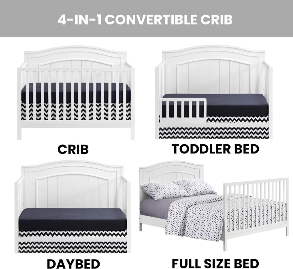 4-in-1 Convertible Baby Crib, Snow White, GreenGuard Gold Certified